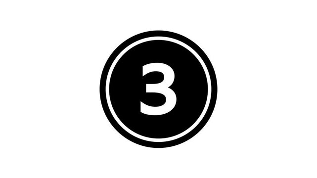 3 seconds countdown numbers animation, digital circular timer on white background.