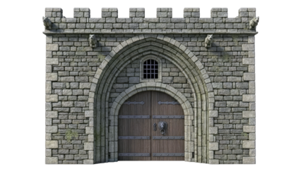 Medieval Castle Entrance with Stone Wall and Wooden Door