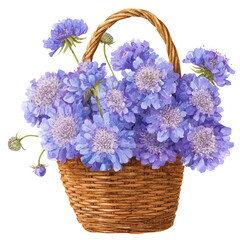 Scabiosa Basket in watercolor painting style, vector illustration on white background.