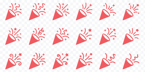 Party popper silhouettes, striped cone icons with stars and streamers, festive celebration vector set, holiday artwork event decoration. the new year party poppers silhouette set. Happy new year 2026 