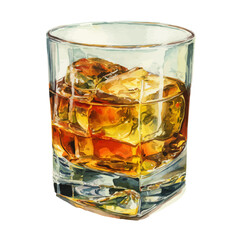 Watercolor illustration of Whiskey, vector artwork, isolated on white background.