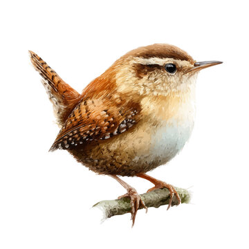 Wren, watercolor painting, vector illustration, isolated on a white background.