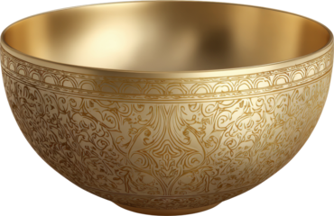 Ornate golden bowl with intricate ancient patterns