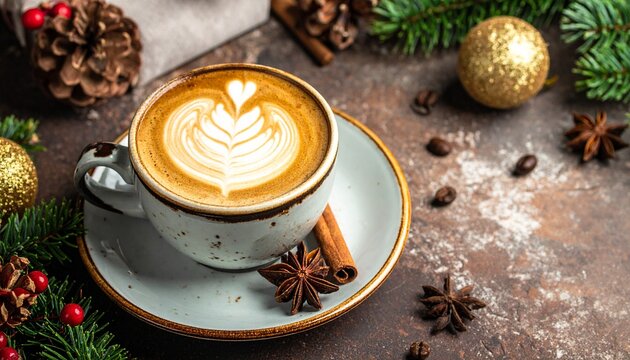 Navidad, caf&eacute;, cappuccino, chocolate caliente, invierno, bebidas calientes, tazas, mesa de madera, bokeh, luces navide&ntilde;as, decoraci&oacute;n, ambiente festivo, nieve artificial, canela, an&iacute;s estrellado, crem