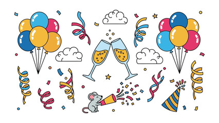 Celebration Party Elements: A vibrant illustration showcasing the elements of a celebration. perfect for evoking a sense of festivity and joy.