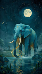 Night scene with transparent elephant
