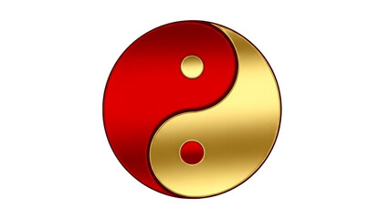 Golden and red yin yang symbol isolated on transparent background