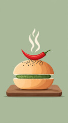 Spicy vada pav illustration featuring indian street food concept