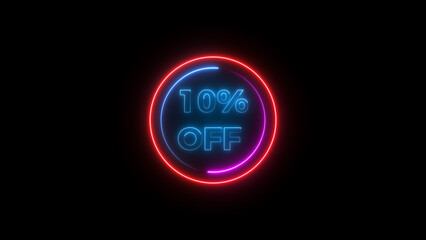 10 percent off discount offer sell icon illustration. Up to 10% off neon text background.