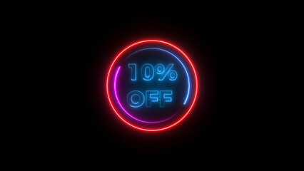 10 percent off discount offer sell icon illustration. Up to 10% off neon text background.