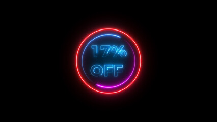 17 percent off discount offer sell icon illustration. Up to 17% off neon text background.