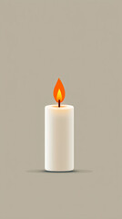 Tranquil evening with tall candle and soft flame on neutral background
