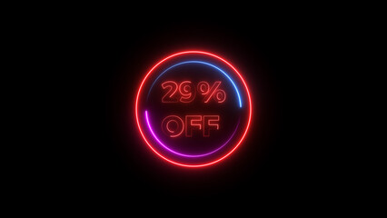 29 percent off discount offer sell icon illustration. Up to 29% off neon text background.