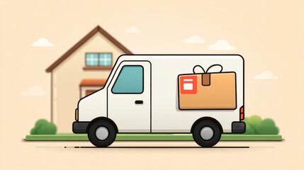 Delivery van collecting return package in suburban neighborhood