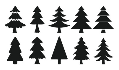 Fototapeta premium Silhouette black christmas trees, Xmas symbol isolated from background
