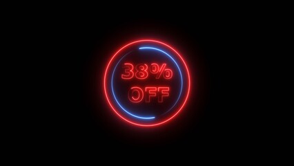38 percent off discount offer sell icon illustration. Up to 38% off neon text background.