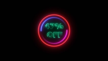 47 percent off discount offer sell icon illustration. Up to 47% off neon text background.