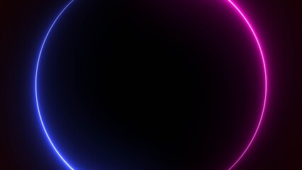 Abstract neon light glowing circle frame loading sign background illustration 4k.
