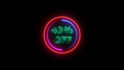 49 percent off discount offer sell icon illustration. Up to 49% off neon text background.
