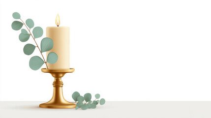 Elegant minimalist candle display with brass holder and greenery for holiday décor