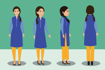 Obraz premium Indian Woman With Cartoon Character Set Indian Young Female Character Multiple Poses for Animation