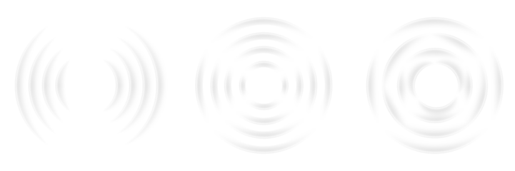 Glowing white wave and ripple effect symbol png overlay with concentric circles vibration motion and dynamic audio sound waves signal design on transparent background
