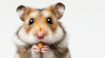 Cute Hamster with Puffed Cheeks Staring Dramatically at Camera on White Background