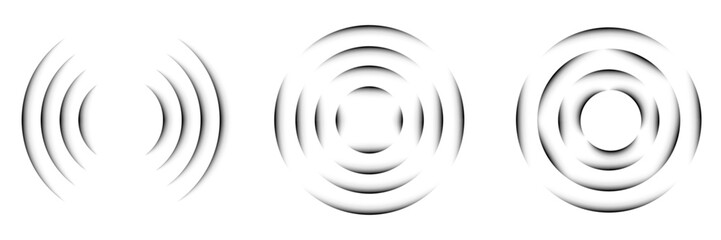 Glowing gray black wave and ripple effect symbol png overlay with concentric circles vibration...