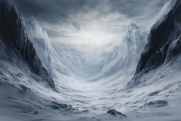 Majestic snow-covered mountains in overcast light. AI image