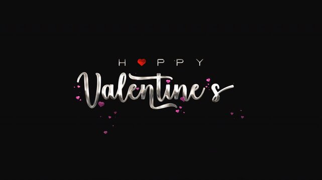 Happy valentines day text animation in fancy silver script. Suitable for greeting cards, social media posts, and holiday designs.