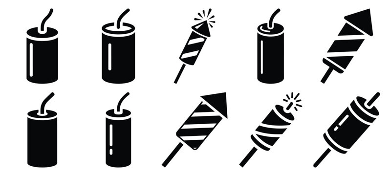 Black and white firecracker single vector icon set and New Year 2026 holiday concept set