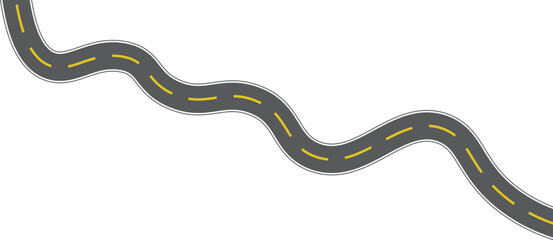 Long Wavy Road Curved Asphalt Highway Top View with Smooth Winding Bends for Maps, Navigation, and Travel Route Design - Vector
