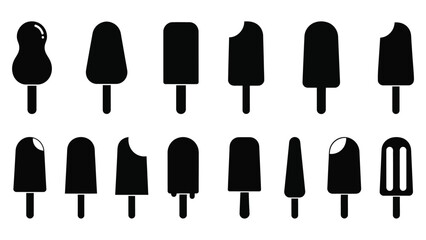 A collection of various black silhouette popsicle shapes illustrated in a row