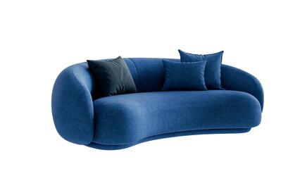 Isolated upholstered curved sofa on a transparent background. Furniture for collages, graphics designs, and presentations.
