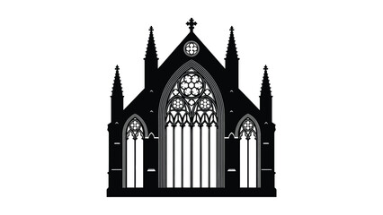 Fototapeta premium Detailed black and white illustration of a gothic cathedral facade