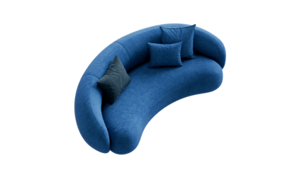 Isolated blue textile sofa on a transparent background. Furniture for collages, graphics designs, and presentations.
