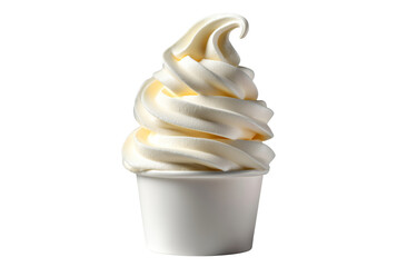 Soft serve vanilla ice cream in a white cup isolated on transparent background