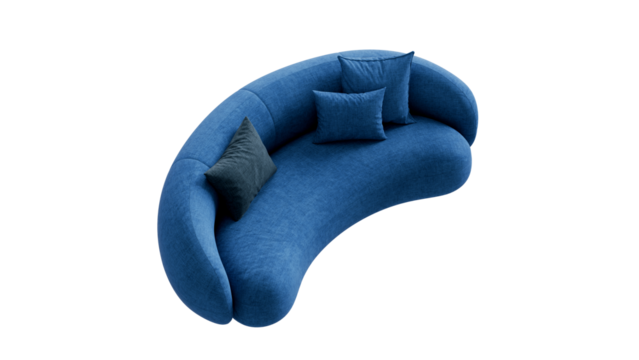 Isolated blue textile sofa on a transparent background. Furniture for collages, graphics designs, and presentations.
 - Powered by Adobe