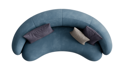 Top view of a couch with pillows on a transparent background.
