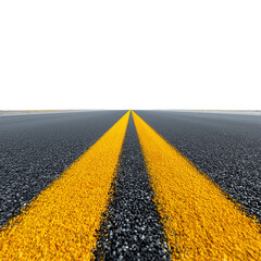 Perspective view of a road with yellow lines isolated on transparent background