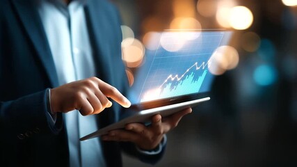 Faceless businessman using tablet analyzing sales data and economic growth graph chart technology icon customer global network connection business strategy innovative digital - Powered by Adobe