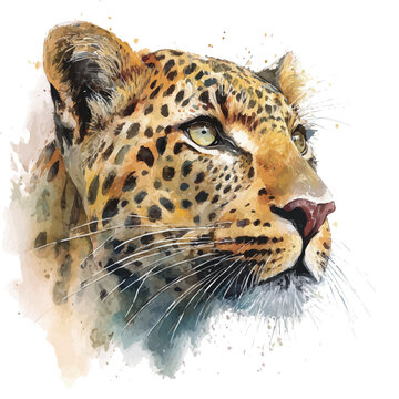 Watercolor-style vector illustration of Leopard Head, isolated on a clean white background.