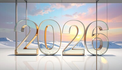 Large 3D number "2026" standing in bright modern space, person in orange outfit interacting with digit six, sunlight streaming through open window, evoking themes of future, creativity, and optimism.