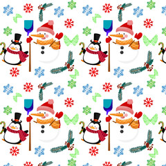 christmas background with snowman and santa ornament pattern