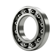 Macro 3d render of a precision deep-groove ball bearing with polished chrome steel isolated on a white background. Concept of industrial engineering