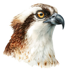 Osprey Head in watercolor painting style, vector illustration on white background.