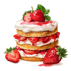A watercolor painting of Strawberry Shortcake, vector illustration on white background.