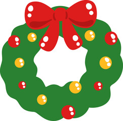 cute Christmas wreath festive decoration with ribbon vector illustration 