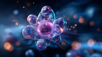 Atom molecule structure, abstract medical concept, science generated display, molecular bonding visualization, chemistry research representation, biological science illustration, t