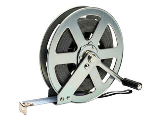 Naklejka premium Industrial metal oil tank dipping tape measure on steel reel on a transparent background